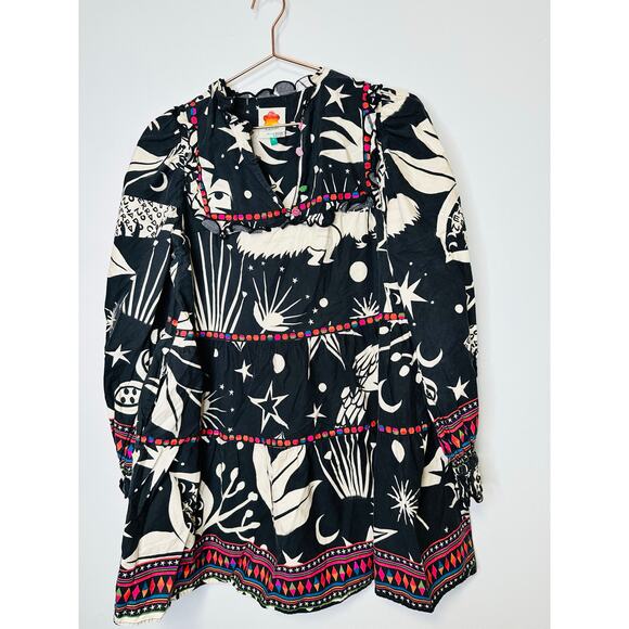 FARM RIO Black White Printed Cerrado Sky Mini Dress Size Small - Picture 6 of 16